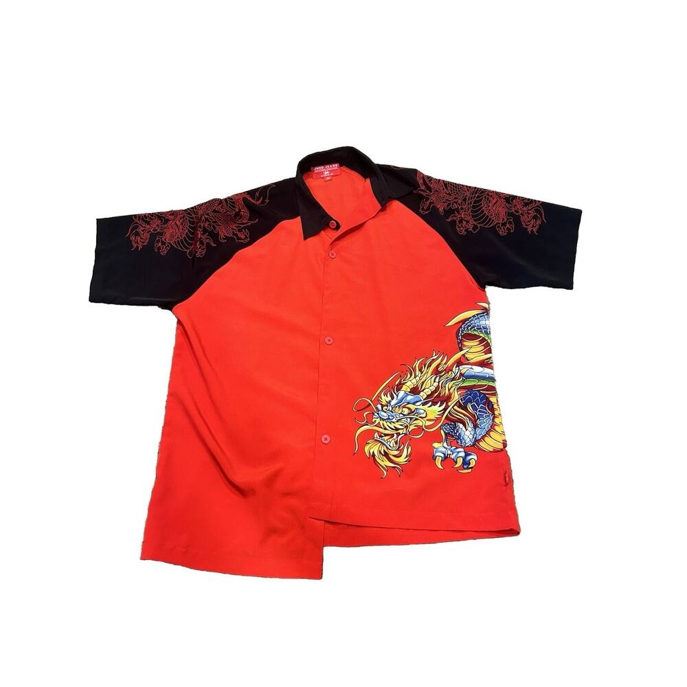 Jnco Jeans Men's Red Dragon Shirt Size Medium Button Down Short Sleeve